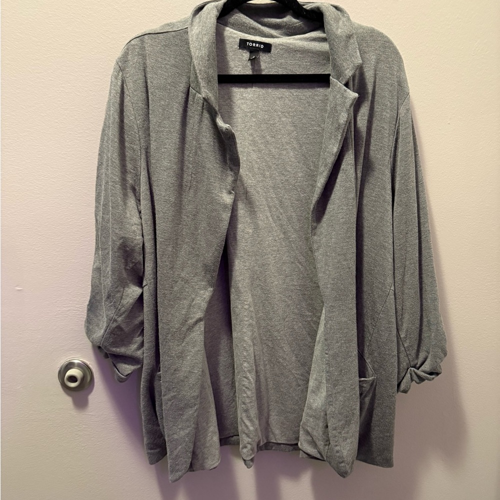 Gray Open Front Cotton Blazer